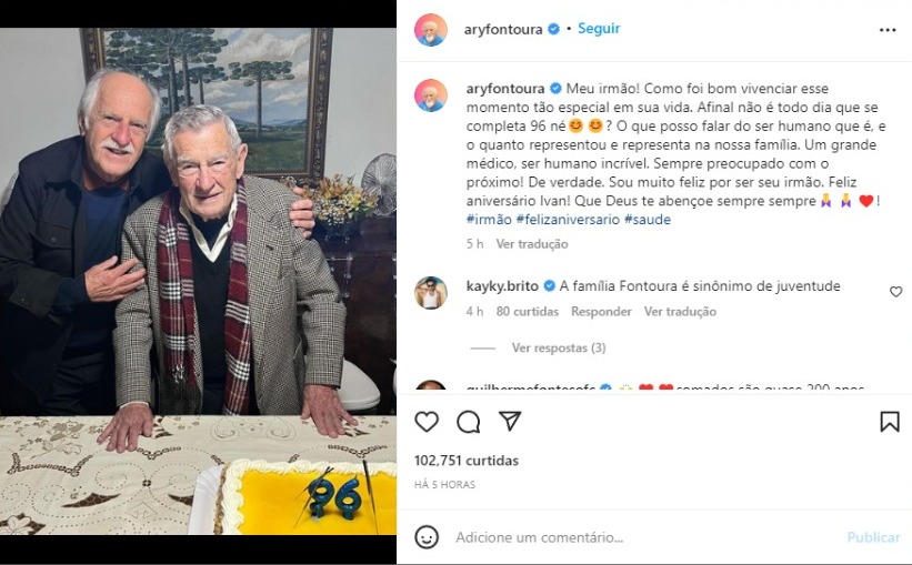 Ary Fontoura se declara para seu irmão (Foto: Reprodução/Instagram)
