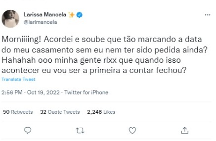 Publicação de Larissa Manoela (Foto: Reprodução/Twitter)