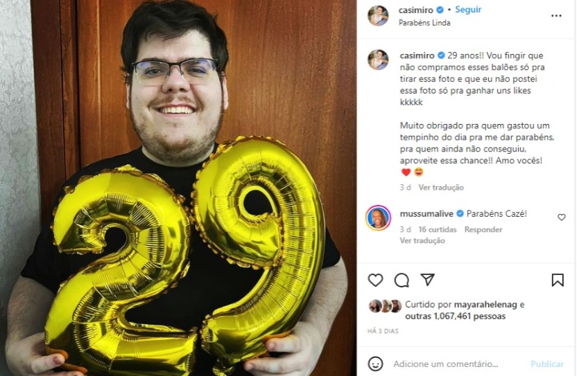 Casimiro posta foto em seu aniversário (Foto: Reprodução/Instagram)