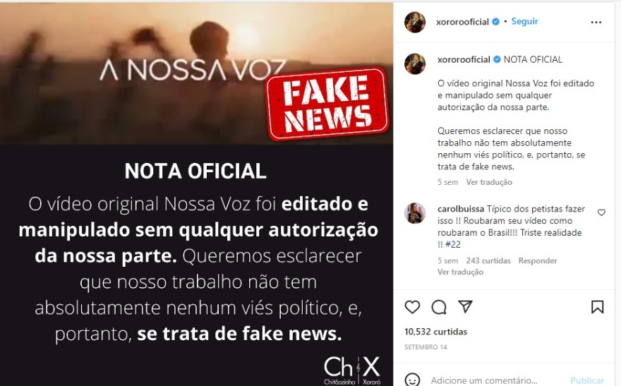 Post de Xororó (Foto: Reprodução/Instagram)