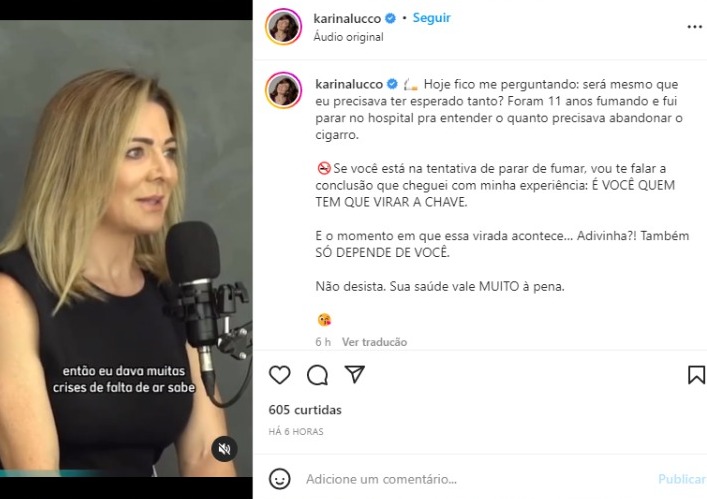 Karina Lucco falou sobre o vício em cigarro (Foto: Reprodução/Instagram)