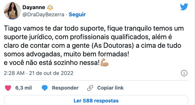 De acordo com irmã de Deolane, Tiago terá apoio de advogadas