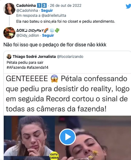 Pétala falou sobre tentativa de sair (Reprodução) 