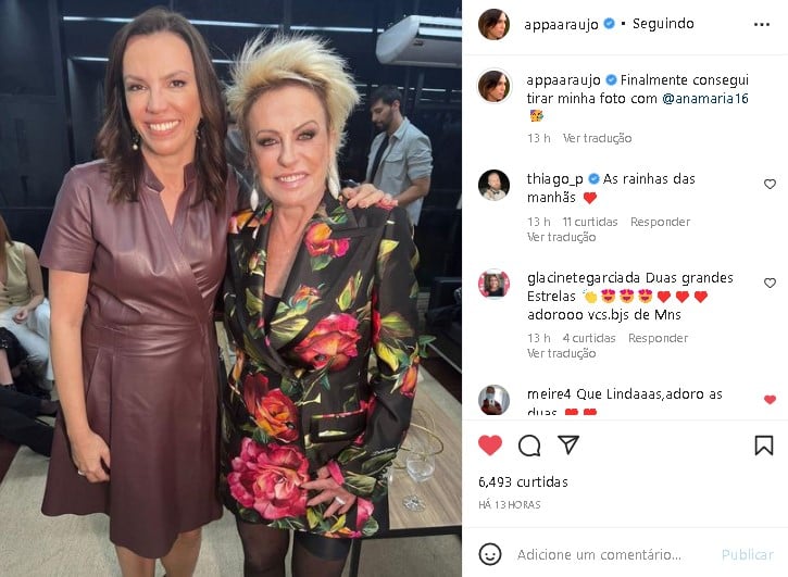 Ana Paula Araújo e Ana Maria Braga nos bastidores da Globo (Foto: Reprodução/ Instagram)