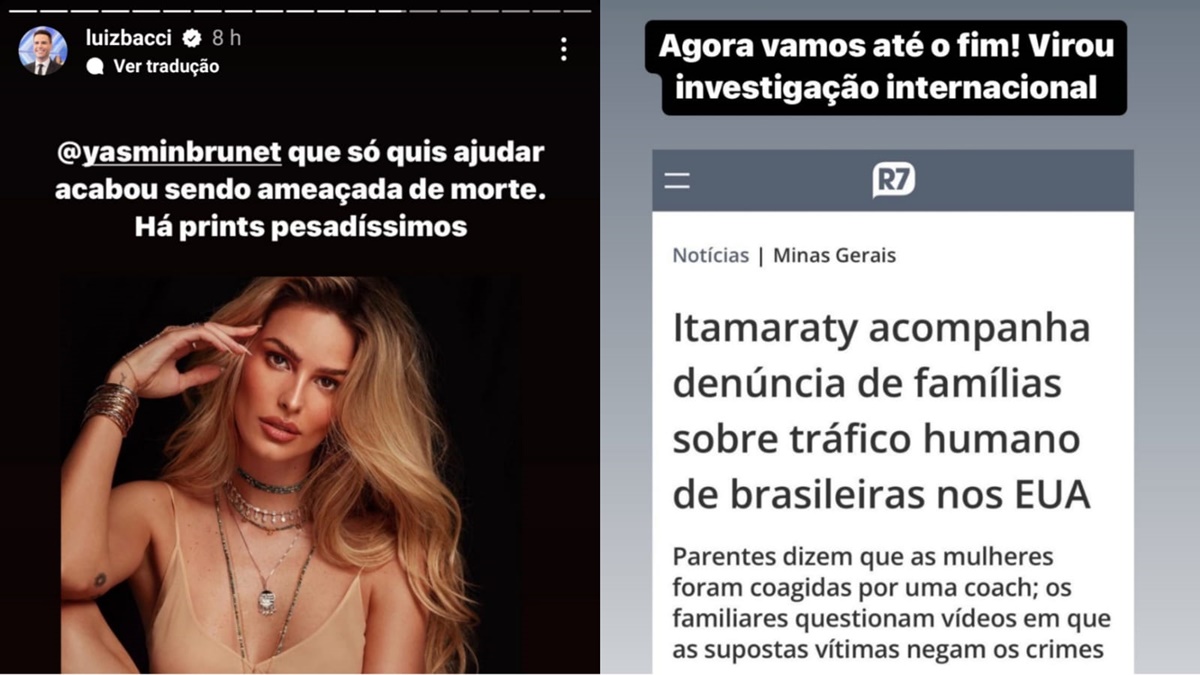 Luiz Bacci entrega ameaça de morte à Yasmin Brunet e vai atrás da verdade do caso de Leticia e Desirre