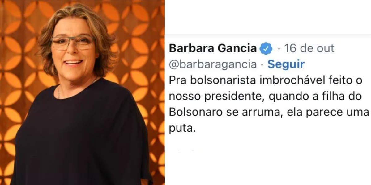 Barbara Gancia gera revolta nas redes sociais após chamar Laura Bolsonaro de p*ta (Reprodução: Twitter)