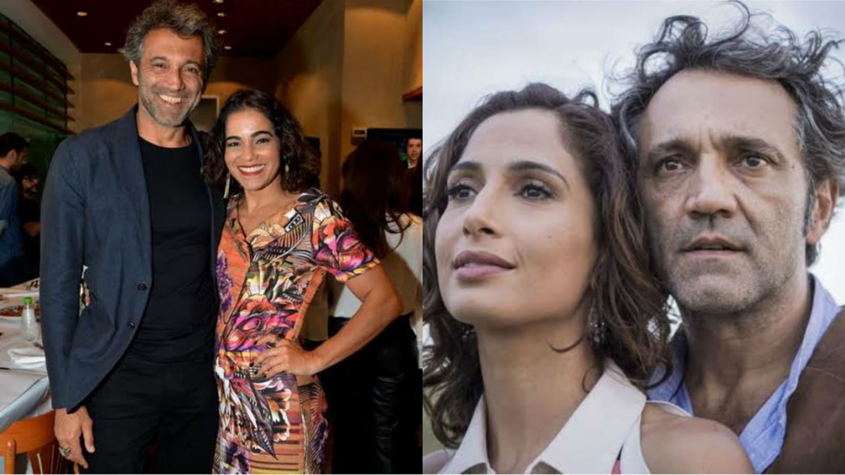 Domingos Montagner com sua esposa, Luciana Lima, e ao lado com Camila Pitanga em 'Velho Chico'