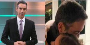 César Tralli, lidando com luto da mãe, surge abraçado com as filhas - Foto: Reprodução