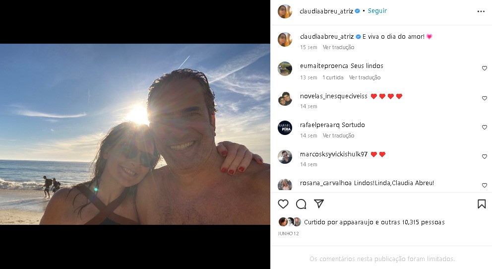 Cláudia Abreu postou última imagem com o marido no Dia dos Namorados (Foto: Reprodução/ Instagram)