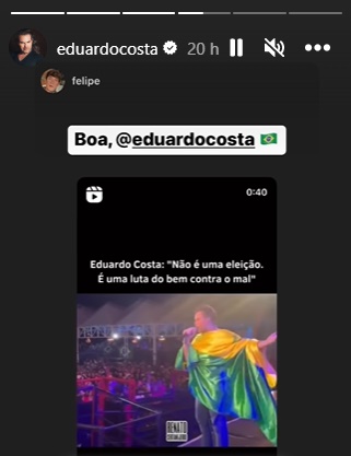 Eduardo Costa recompartilha marcação de influenciador em seus Stories