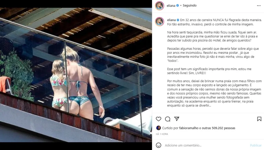 Eliana acabou compartilhando o clique inconveniente em suas redes sociais (Foto Reprodução/Instagram)