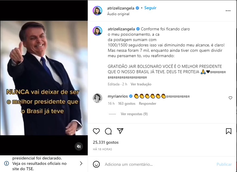 Post da atriz Elizângela no Instagram - Foto: Reprodução