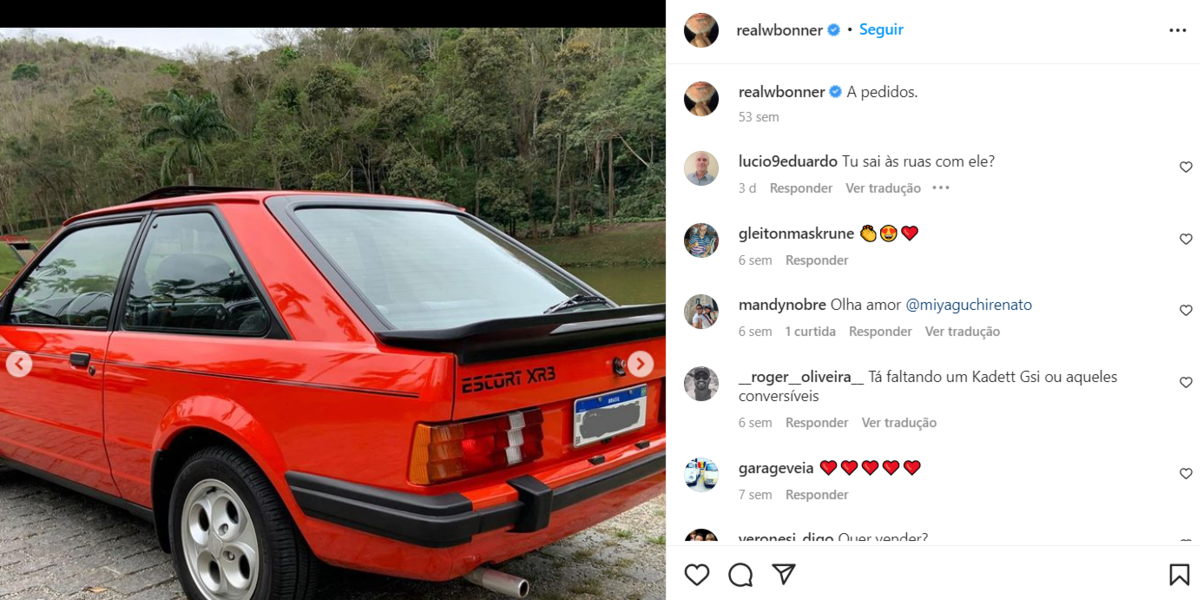 William Bonner compartilhou uma das suas paixões, o Escort XR3 de 1986 (Foto Reprodução/Instagram)