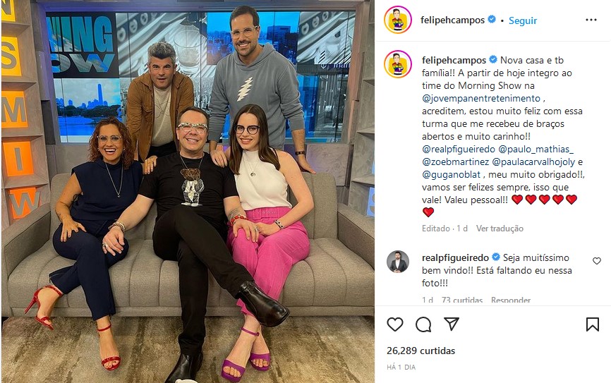 Após saída do ‘A Tarde É Sua’, da RedeTV!, Felipeh Campos comemora com equipe de trabalho em nova emissora (Foto: Reprodução / Instagram)