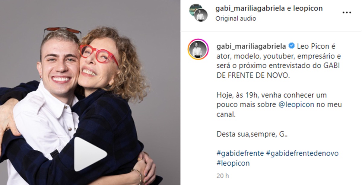 Marília Gabriela surge agarrada com irmão de Jade Picon e anuncia entrevista em seu canal no YouTube