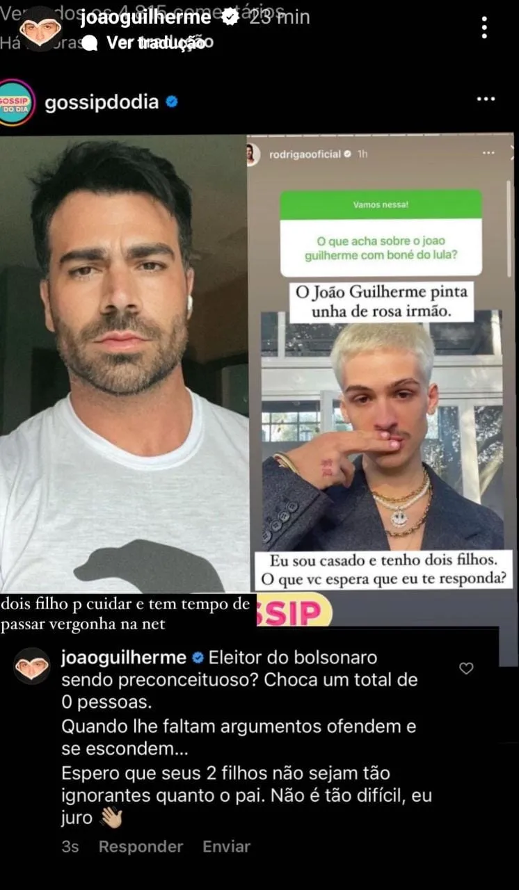 Postagem de Rodrigão com crítica ao filho do Leonardo, João Guilherme (Foto Reprodução)