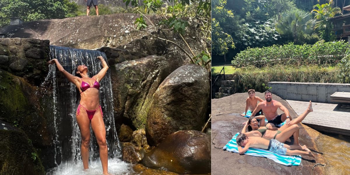 Juliana Paes celebra o aniversário de seu marido com uma visita na cachoeira (Reprodução: Instagram)