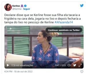 A Fazenda 14 - Deolane perdeu as estribeiras contra Kerline Cardoso (Foto: Reprodução / Twitter)