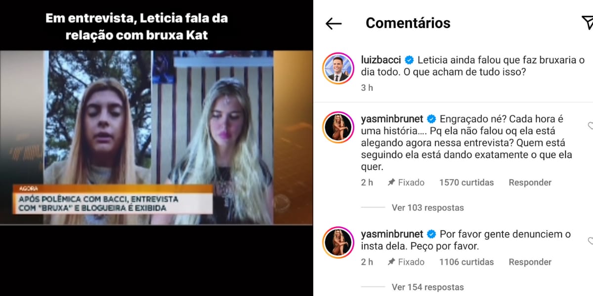 Yasmin Brunet vai até publicação de Luiz Bacci e pede ajuda (Reprodução: Instagram)