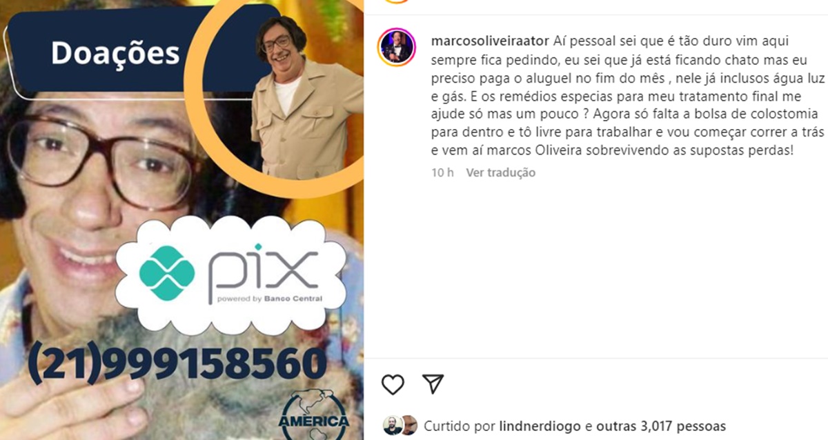 Marcos Oliveira, o Beiçola, pede doações via pix para tratamento final