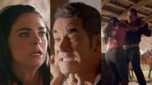 A Desalmada - Otávio (Eduardo Santamarina) agarra Fernanda (Livia Brito) a força, debocha de morto e acaba levando tapa na cara (Foto: Reprodução / Las Estrellas / Montagem TV Foco)