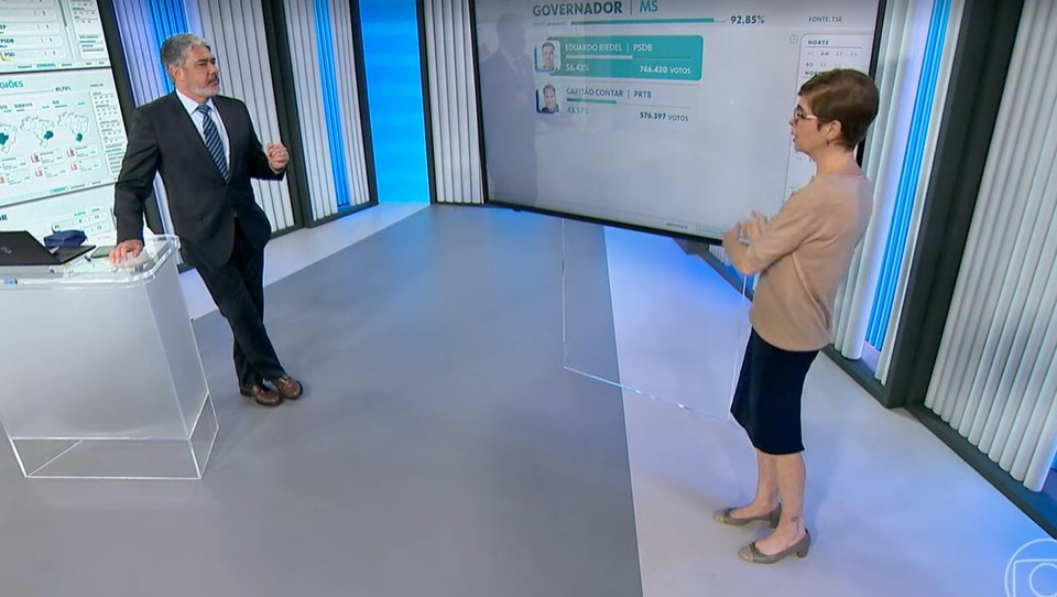 Renata Lo Prete e William Bonner estão comandando o Marcha da Apuração ao vivo na Globo (Foto: Reprodução)