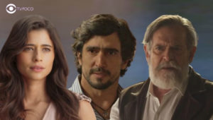 Mar do Sertão - Candoca (Isadora Cruz) não revela, Tertulinho (Renato Góes) faz ameaça e Coronel recebe intimação (Foto: Reprodução / Globo / Montagem TV Foco)