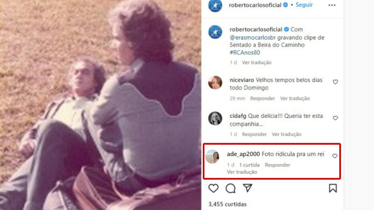 Seguidora de Roberto Carlos ataca registro de foto divulgada do rei com Erasmo 