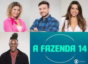 Bárbara Borges, Vini Buttel, Pétala Barreiros e Pelé Milflows estão na roça de A Fazenda 14 (Foto: Reprodução / PlayPlus / Montagem TV Foco)