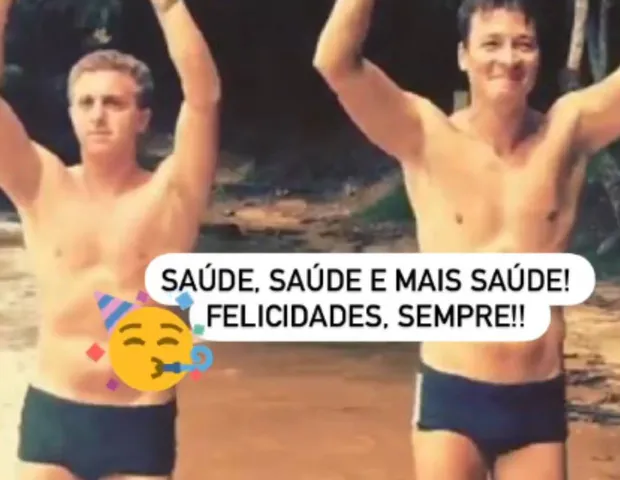 Apresentador da Globo, Luciano Huck felicita Rodrigo Faro com foto dos dois apenas com sunga - Foto Reprodução Instagram