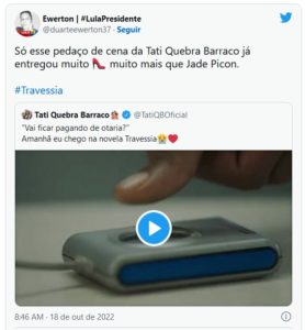 Participação de Tati Quebra Barraco em Travessia causou alvoroço na web (Foto: Reprodução / Twitter)