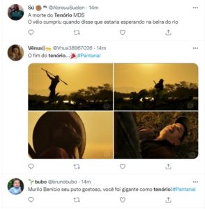 Web aclama sequência da morte de Tenório em Pantanal (Foto: Reprodução / Twitter)