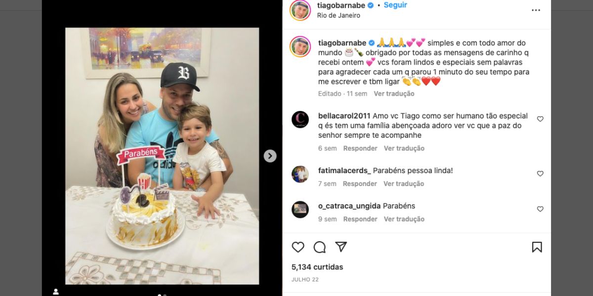 Famoso celebra aniversário ao lado da família (Reprodução)