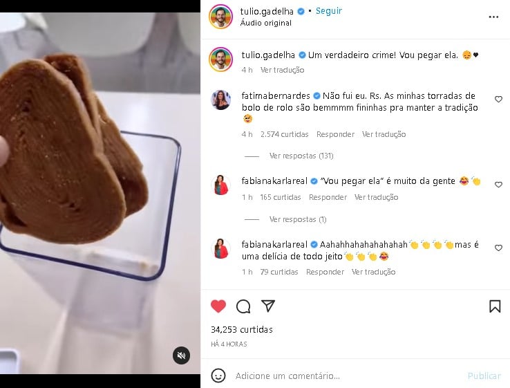 Túlio Gadêlha surpreendeu ao expor atitude que considerou errada de Fátima Bernardes (Foto: Reprodução/ Instagram)