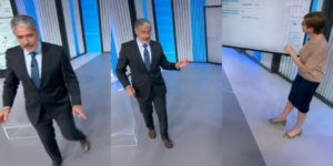 William Bonner se retirou dos estúdios da Globo e pediu autorização ao vivo para Renata Lo Prete (Foto: Reprodução)