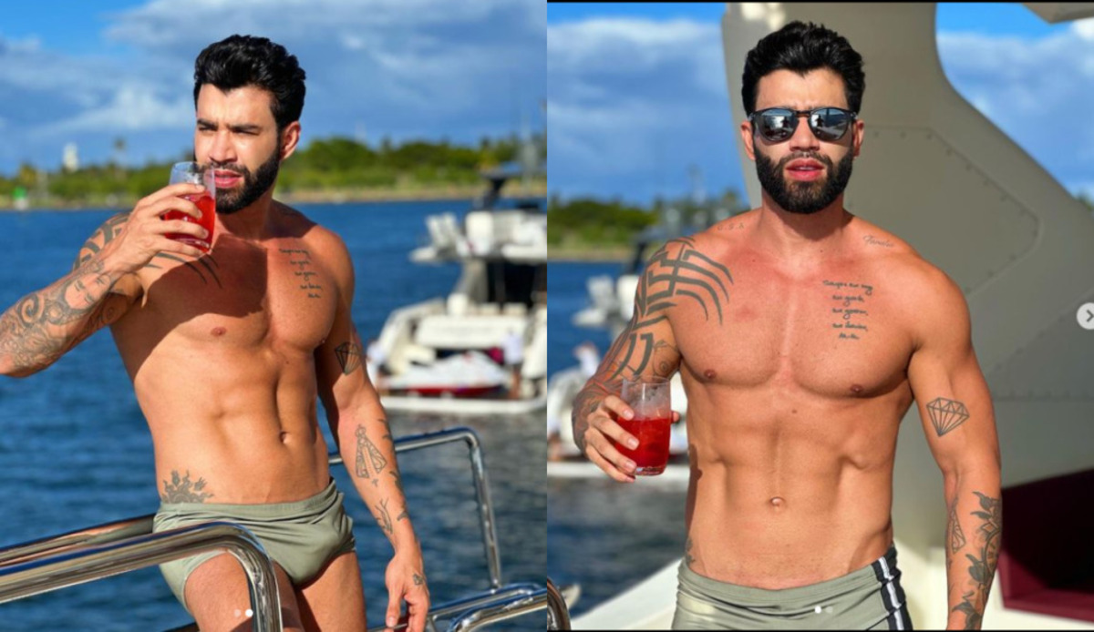 Gusttavo Lima postou um clique  que fez a web "pegar fogo" (Foto Reprodução/Montagem/Instagram/Tv Foco)