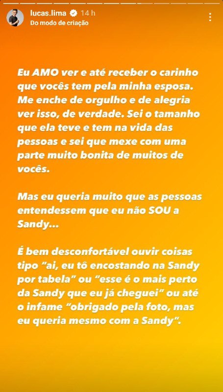 Lucas Lima falou sobre as comparações com Sandy (Foto: Reprodução/ Instagram)