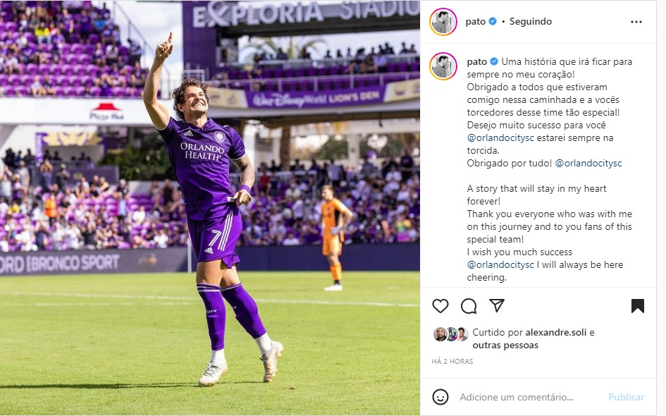 Alexandre Pato anunciou sua saída do Orlando CIty e pode voltar ao Brasil com Rebeca Abravanel