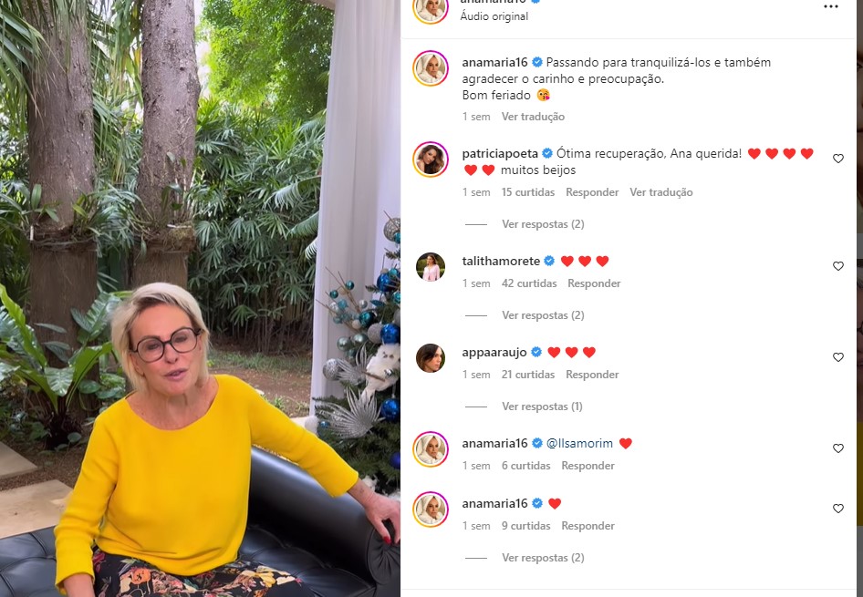 Ana Maria Braga esclareceu o seu estado de saúde e prometeu voltar ao ar em breve