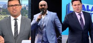 Bocardi, da Globo e Eleandro Passaia, da Record noticiaram um crime contra Belo e outros cantores famosos- Foto: Montagem/TV Foco