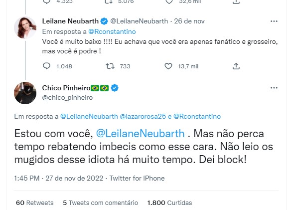 Chico Pinheiro saiu em defesa de Leilane Neubarth no Twitter