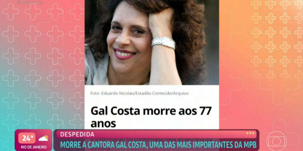 Plantão do "Jornal Hoje" anunciou morte de Gal Costa (Foto: Reprodução/TV Globo)