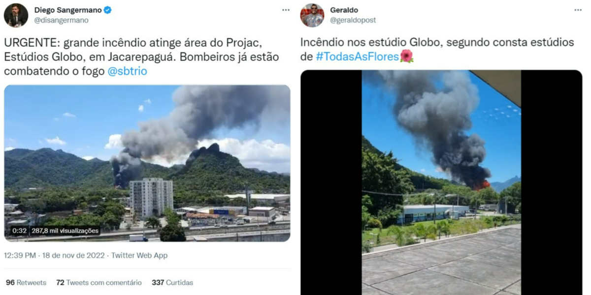 Primeiras informações sobre o incêndio nos Estúdios Globo (Foto: Reprodução/Twitter)