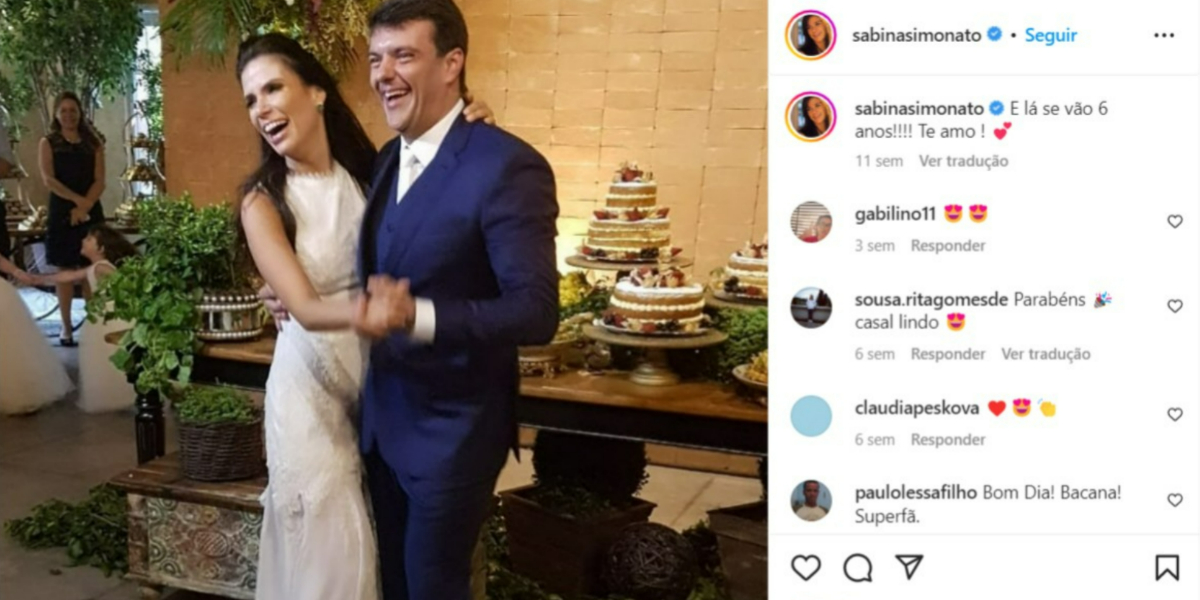 Sabina Simonato compartilhou clique raro ao lado marido, Evandro Gandolfi (Foto: Reprodução/Instagram)