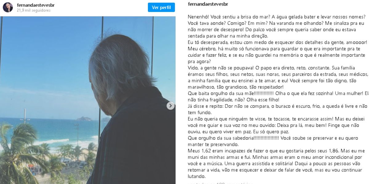 Fernanda Passos, viúva do cantor Erasmo Carlos, entregou sofrimento que passou em velório do seu amado - Foto Reprodução