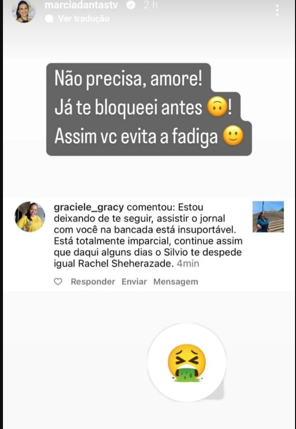 Márcia Dantas, âncora do SBT Brasil rebateu comentário que desejava a sua demissão