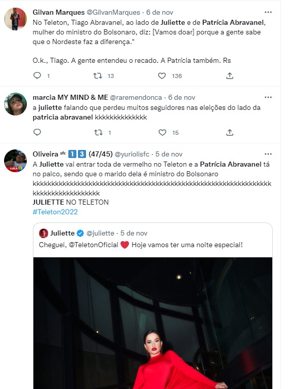 Usuários do Twitter comentaram sobre o climão entre Juliette e Patricia Abravanel