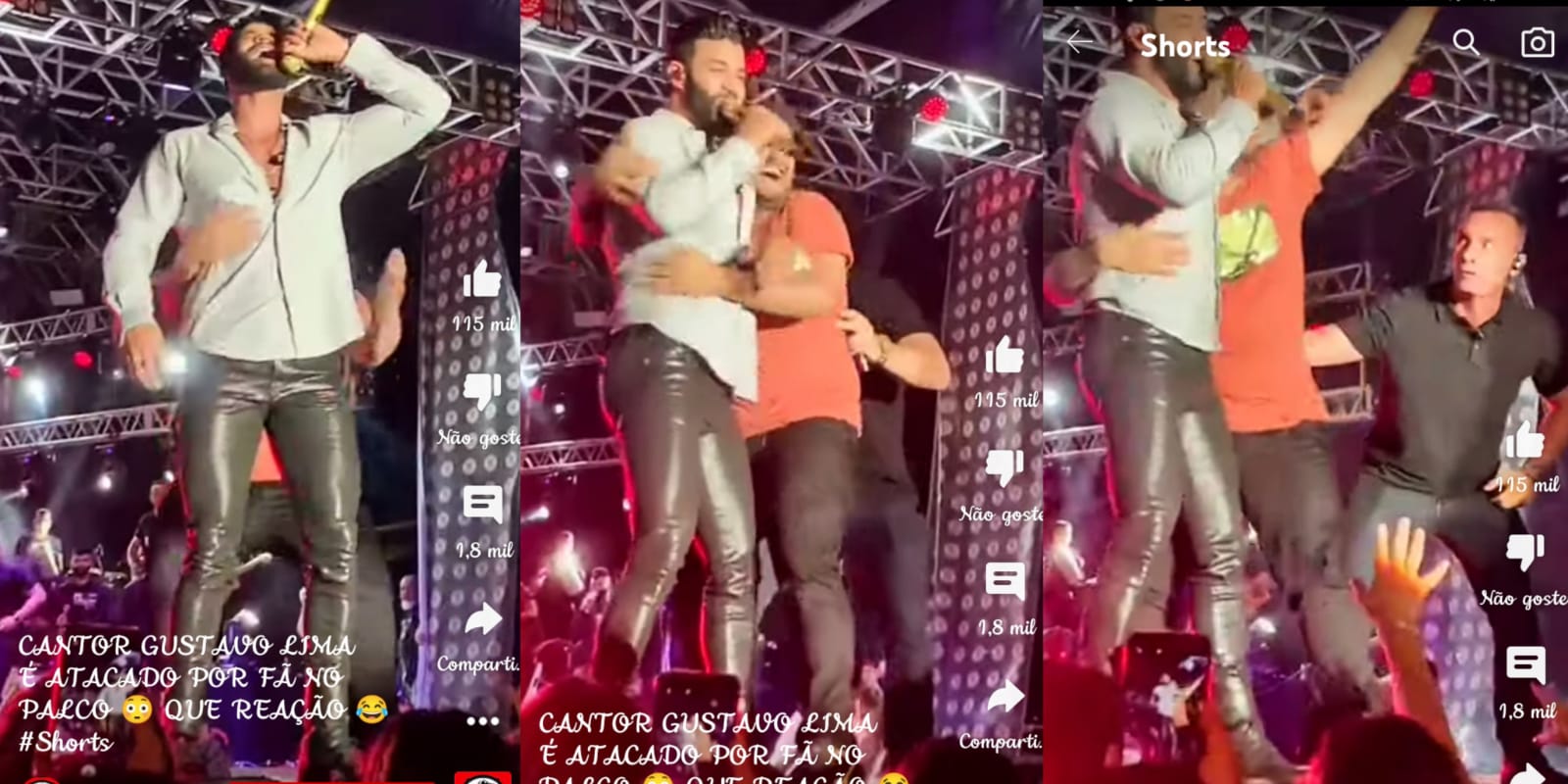 Gusttavo Lima foi agarrado por fã (Foto: Reprodução/Montagem/YouTube)