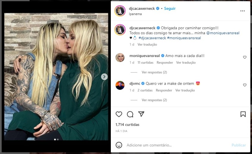 Cacá Werneck se declara para Monique Evans (Foto: Reprodução/Instagram)