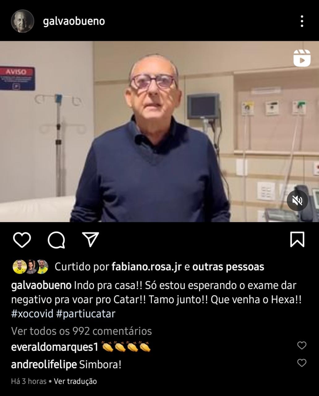 Publicação de Galvão Bueno (Foto: Reprodução/ Instagram)